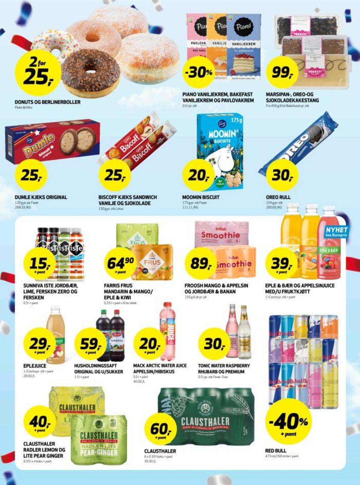 Se Bunnpris kundeavis for uke 20 på Tilbudsuken.no. Se gode tilbud på mange varer, f.eks. butiksbagt kake ukjent eller vaniljekrem piano. Les kundeavisen her! Side 18