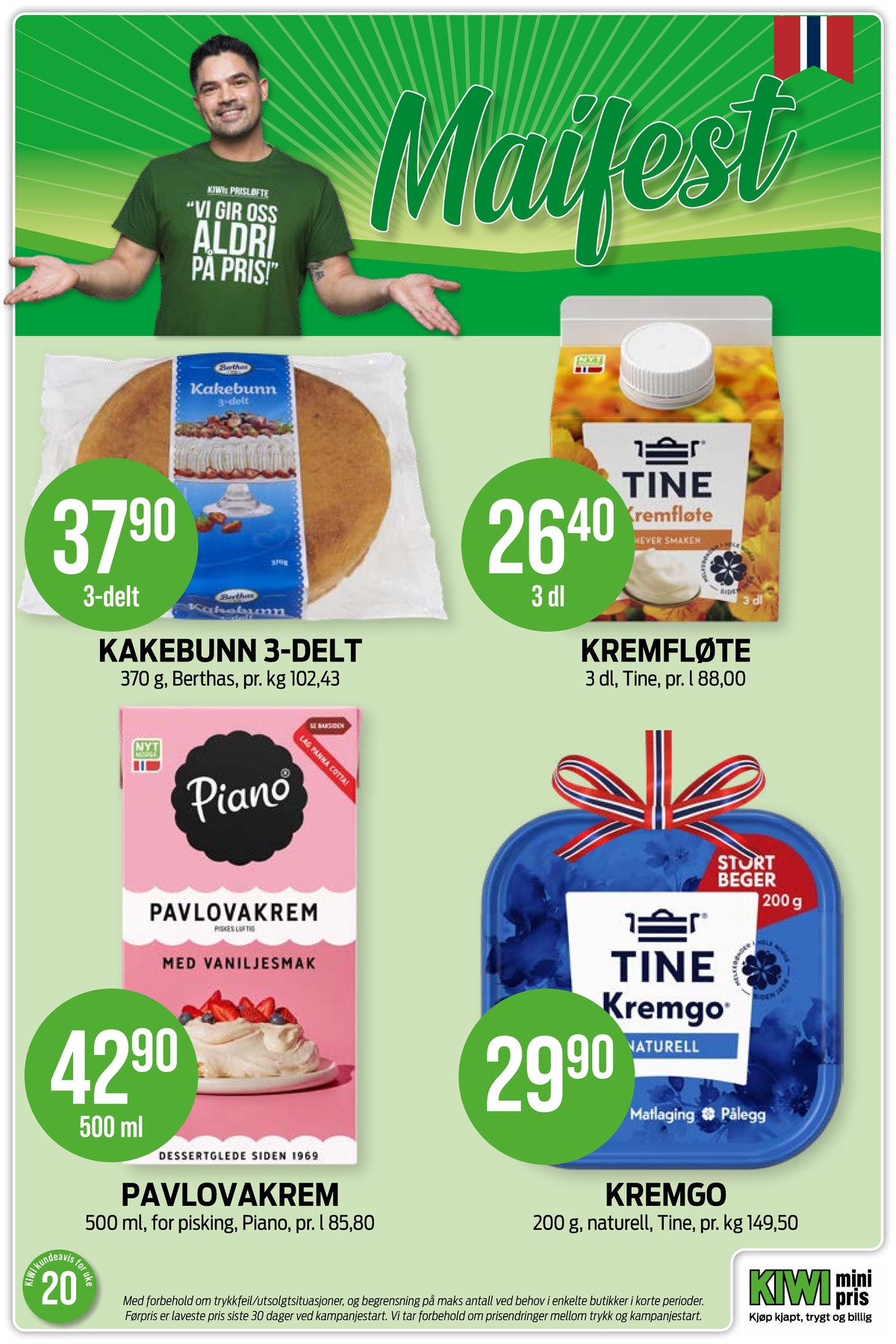 Se Kiwi kundeavis for uke 20 på Tilbudsuken.no. Se gode tilbud på mange varer, f.eks. kakebunn berthas eller kremfløte tine. Les kundeavisen her! Side 20