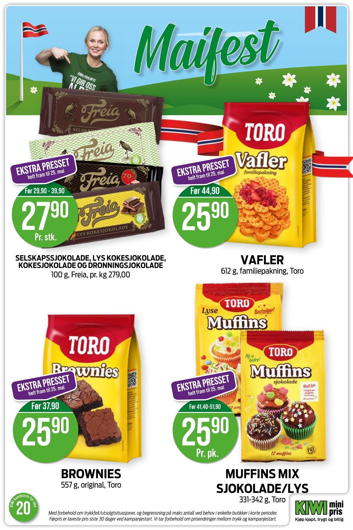 Se Kiwi kundeavis for uke 20 på Tilbudsuken.no. Se gode tilbud på mange varer, f.eks. vaffelmix toro eller kokesjokolade selskaps. Les kundeavisen her! Side 8