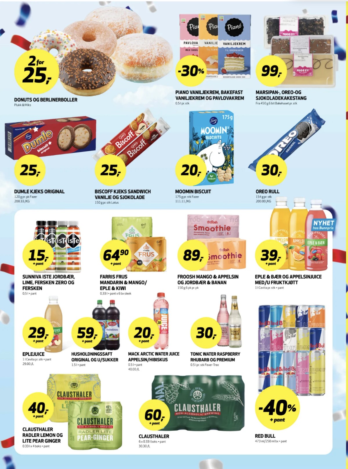 Se Bunnpris kundeavis for uke 21 på Tilbudsuken.no. Se gode tilbud på mange varer, f.eks. butiksbagt kake ukjent eller vaniljekrem piano. Les kundeavisen her! Side 20