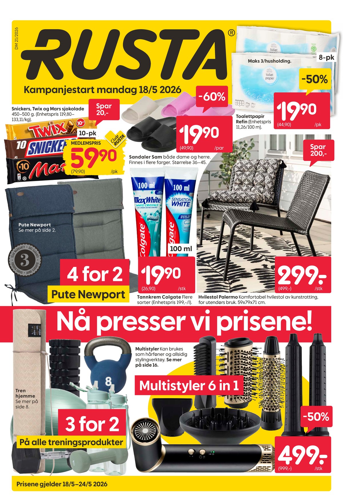 Se Rusta kundeavis for uke 21 på Tilbudsuken.no. Se gode tilbud på mange varer, f.eks. hagestol ukjent eller toalettpapir refin. Les kundeavisen her! Side 1