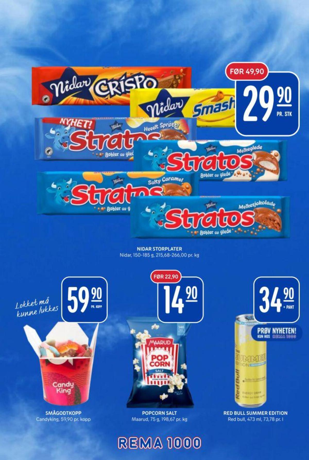Se Rema 1000 kundeavis for uke 21 på Tilbudsuken.no. Se gode tilbud på mange varer, f.eks. godterier candyking eller popcorn salt maarud. Les kundeavisen her! Side 24