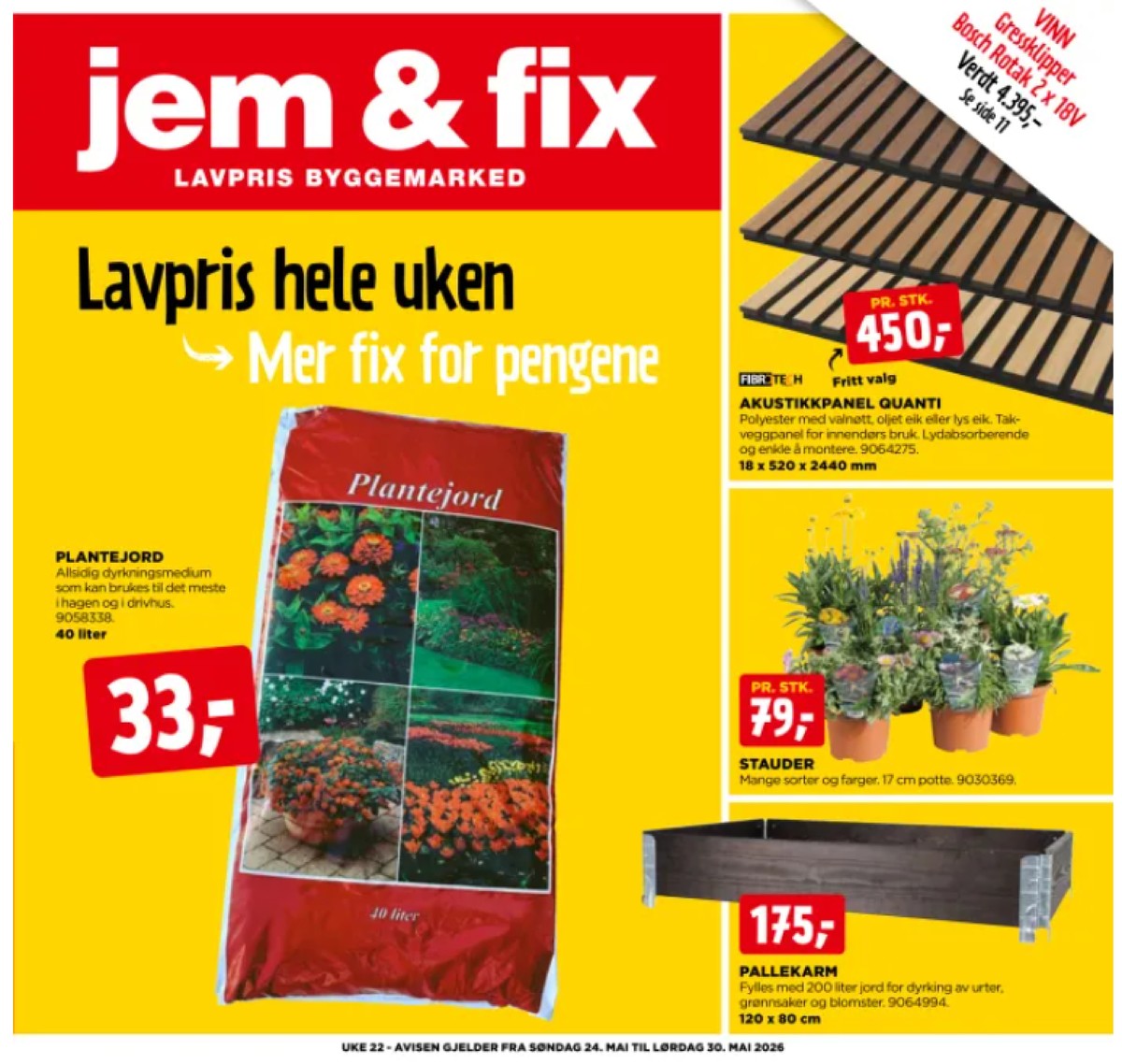 Se Jem & Fix kundeavis for uge 22 på Tilbudsuken.no. Se gode tilbud på mange varer. Les kundeavisen her! Side 1