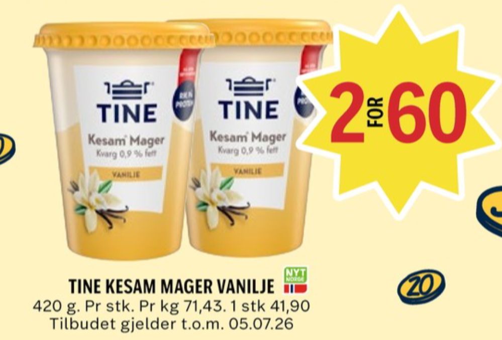 Tine, Kesam Mager Vanilje