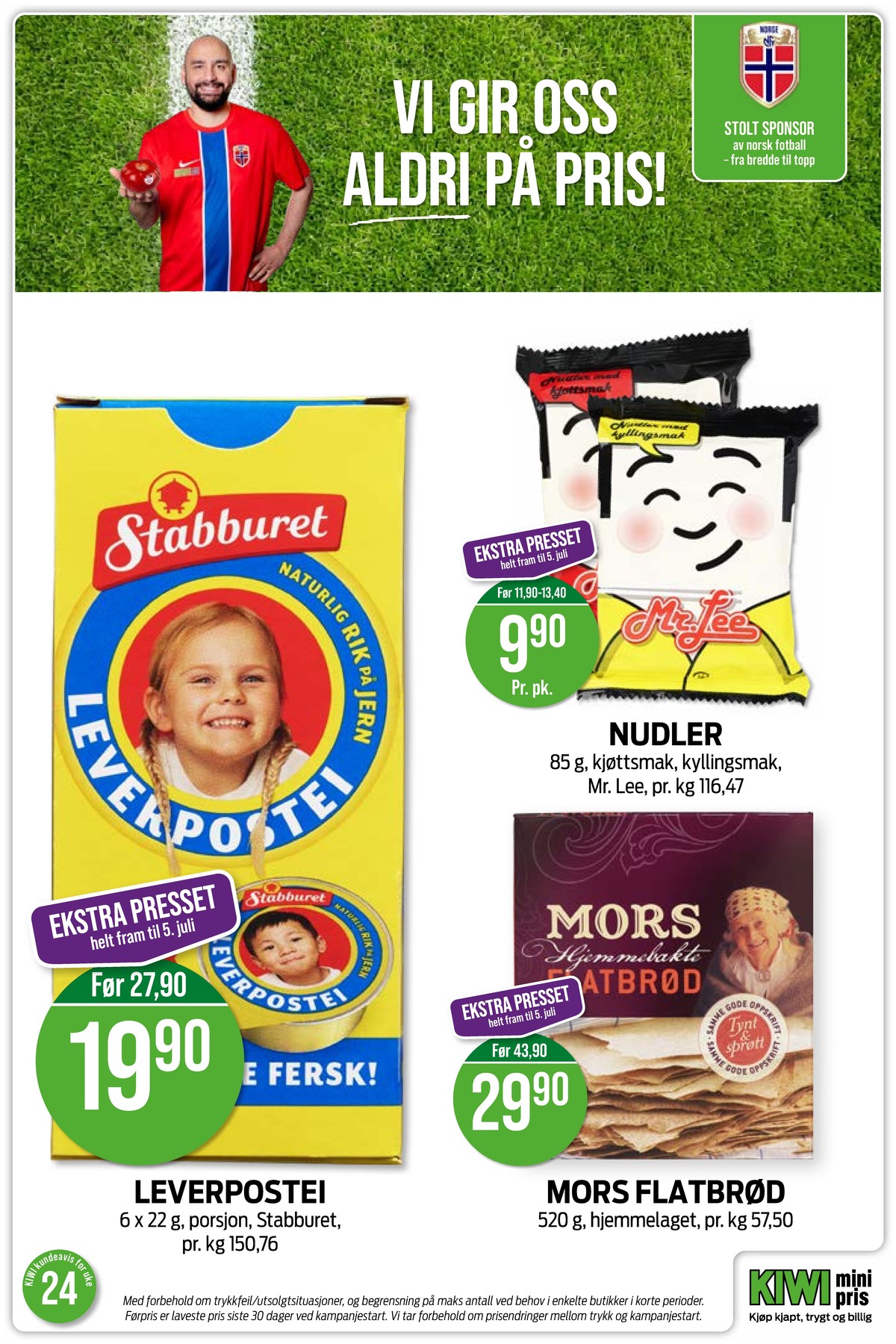 Se Kiwi kundeavis for uke 24 på Tilbudsuken.no. Se gode tilbud på mange varer, f.eks. leverpostei stabburet eller nudler med kjøtt mr lee. Les kundeavisen her! Side 15