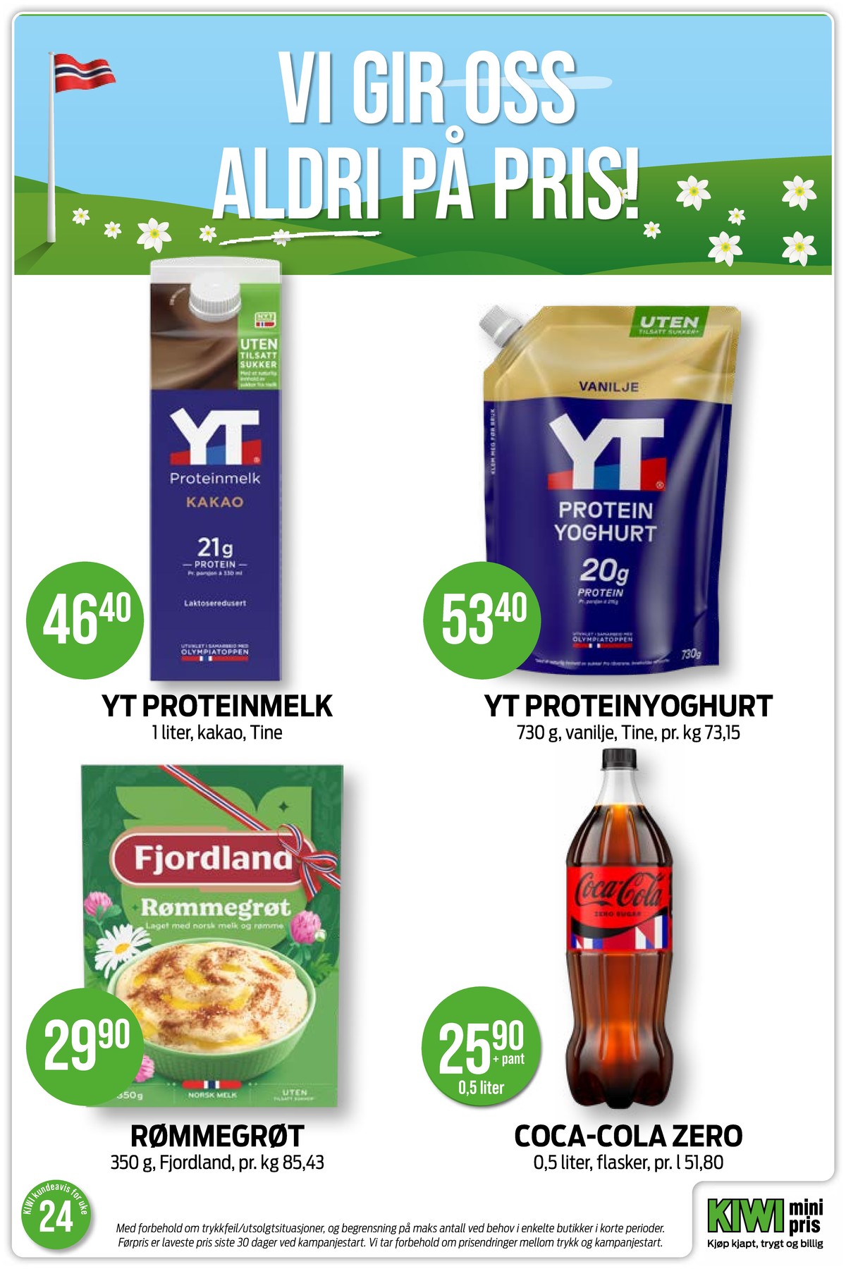 Se Kiwi kundeavis for uke 24 på Tilbudsuken.no. Se gode tilbud på mange varer, f.eks. proteinmelk kakao yt eller proteinyoghurt vanilje yt. Les kundeavisen her! Side 28