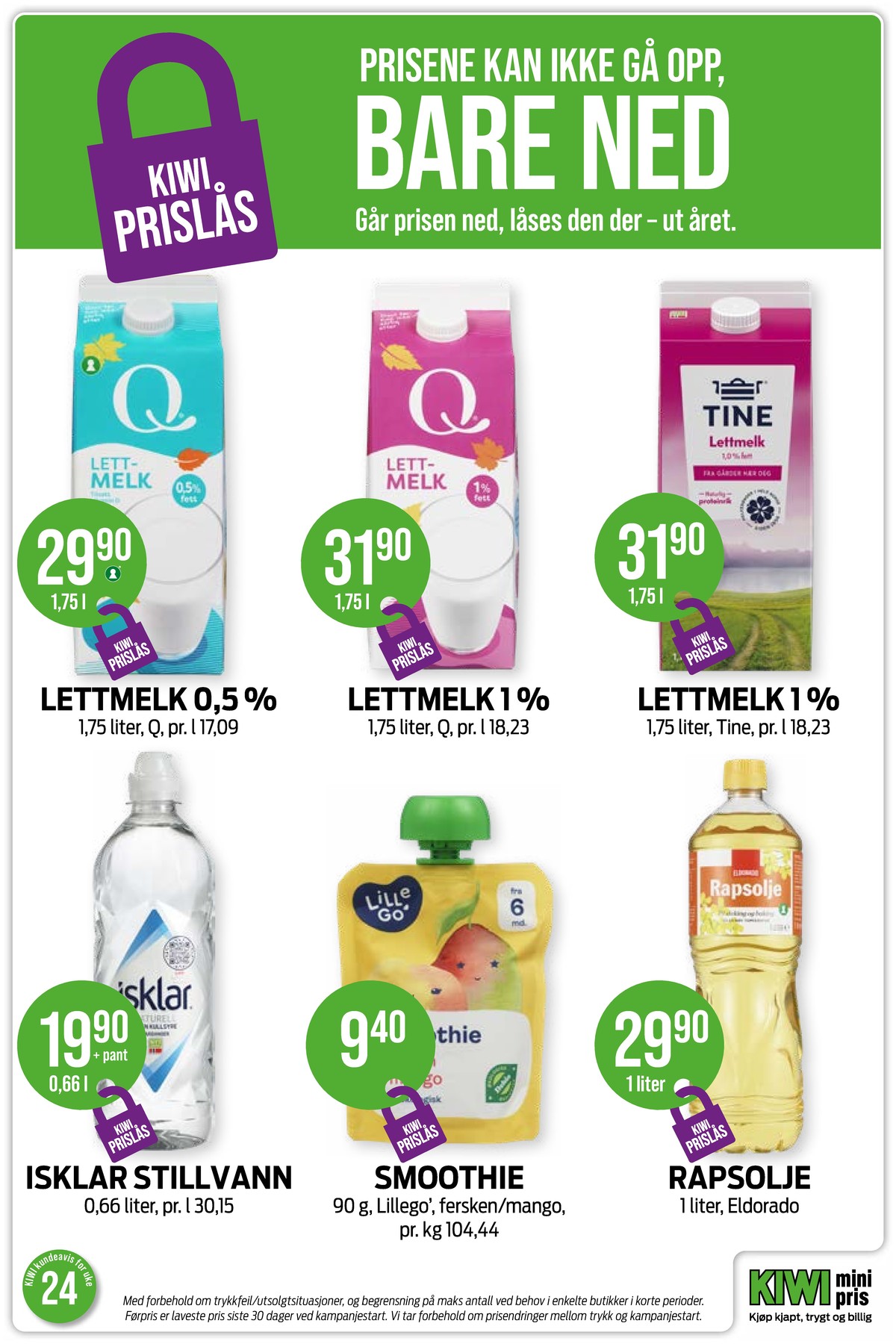 Se Kiwi kundeavis for uke 24 på Tilbudsuken.no. Se gode tilbud på mange varer, f.eks. lettmelk 0,5% q eller lettmelk 1,0% q. Les kundeavisen her! Side 30
