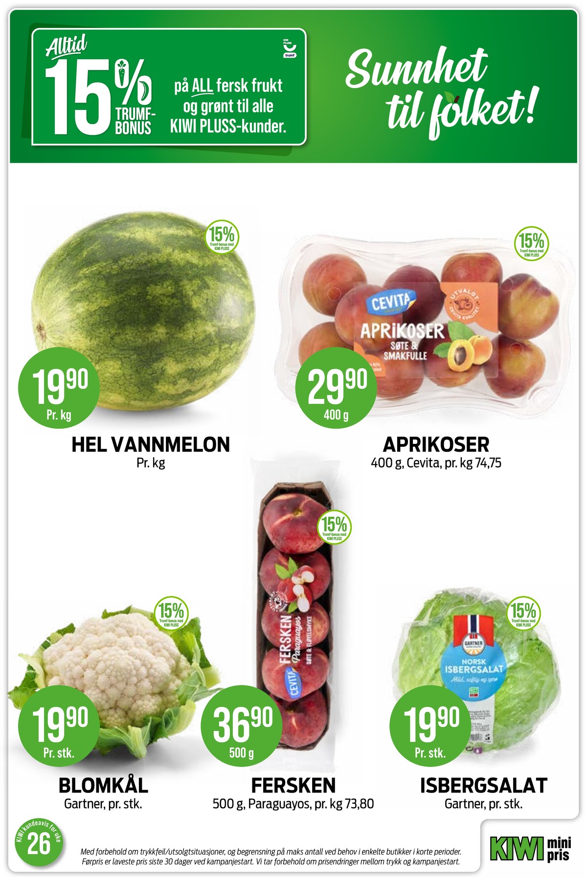 Se Kiwi kundeavis for uke 26 på Tilbudsuken.no. Se gode tilbud på mange varer, f.eks. vannmelon ukjent eller aprikos cevita. Les kundeavisen her! Side 19
