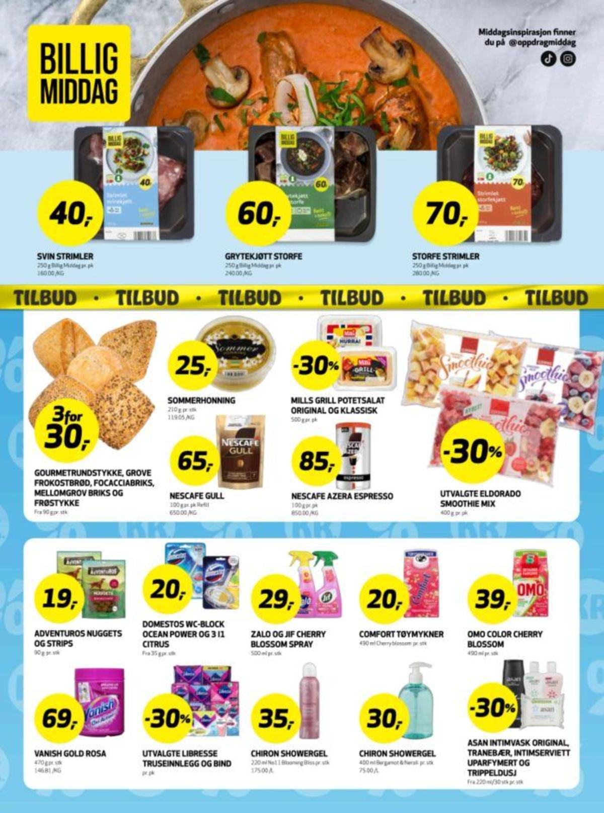 Se Bunnpris kundeavis for uke 26 på Tilbudsuken.no. Se gode tilbud på mange varer, f.eks. strimlet svinekjøtt billig middag eller storfekjøtt billig middag. Les kundeavisen her! Side 24