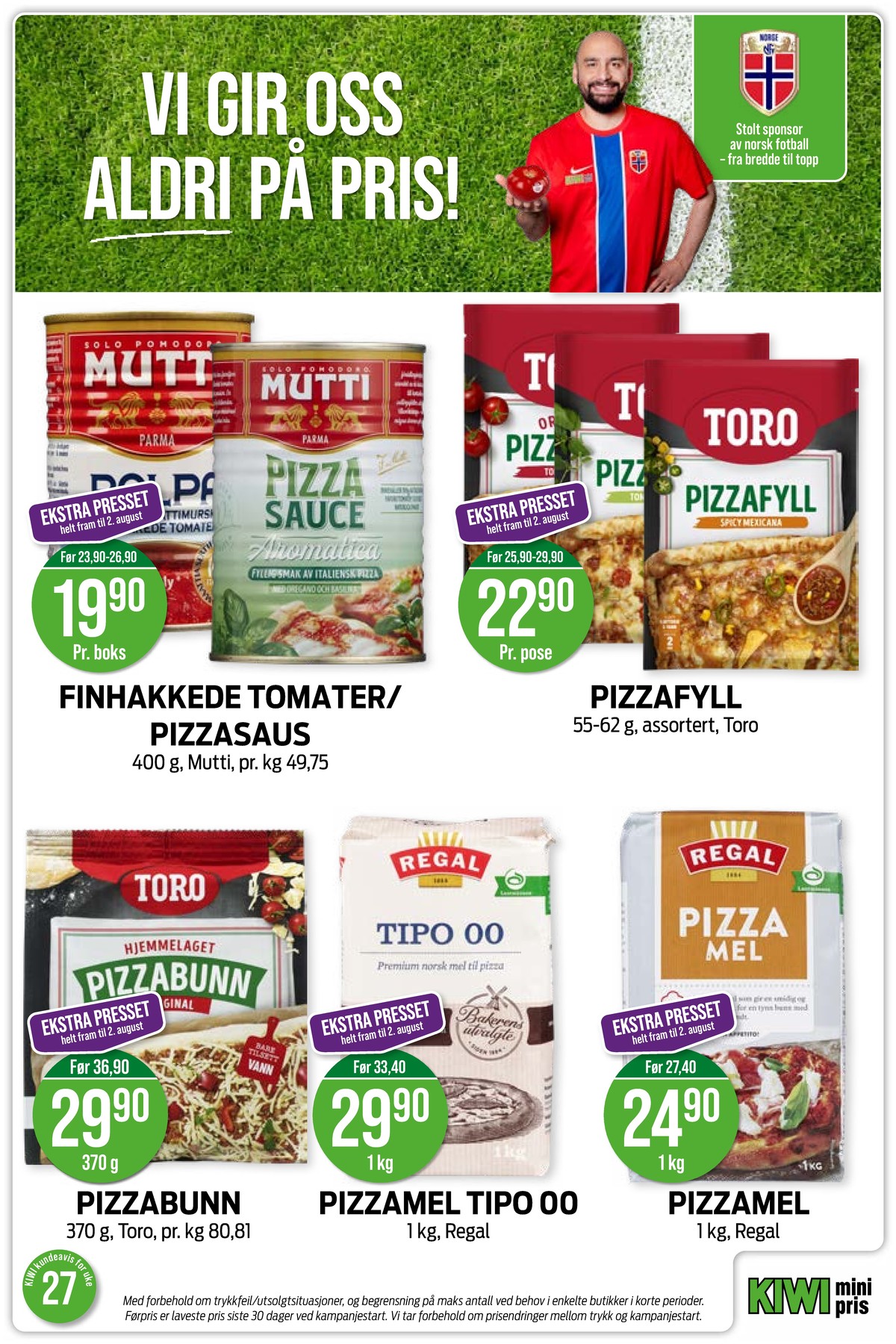 Se Kiwi kundeavis for uke 27 på Tilbudsuken.no. Se gode tilbud på mange varer, f.eks. tomater hakkede mutti eller pizzasaus aromatica mutti. Les kundeavisen her! Side 2