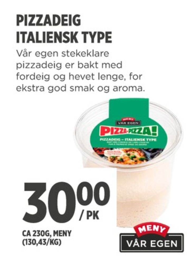 Meny, Pizzadeig