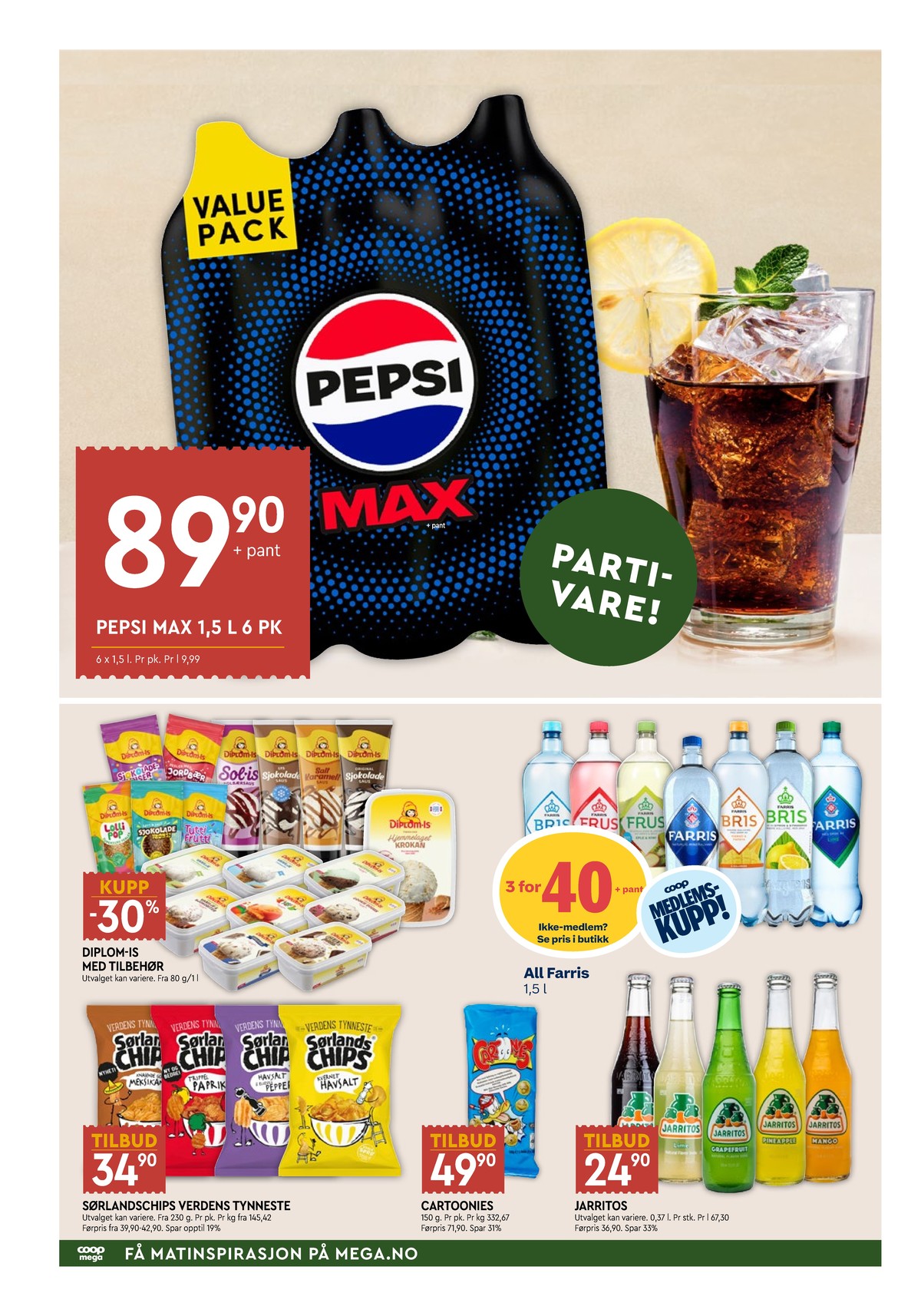 Se Coop Mega kundeavis for uke 28 på Tilbudsuken.no. Se gode tilbud på mange varer, f.eks. pepsi max 6 pk pepsi max eller vanilje is diplom-is. Les kundeavisen her! Side 6