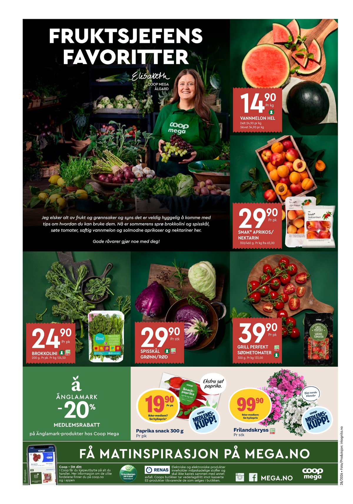 Se Coop Mega kundeavis for uke 28 på Tilbudsuken.no. Se gode tilbud på mange varer, f.eks. vannmelon ukjent eller aprikos smak. Les kundeavisen her! Side 8
