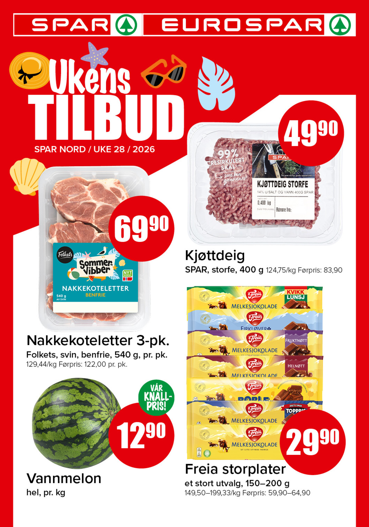 Se Spar - Eurospar kundeavis for uke 28 på Tilbudsuken.no. Se gode tilbud på mange varer, f.eks. nakkekoteletter folkets eller vannmelon ukjent. Les kundeavisen her! Side 1