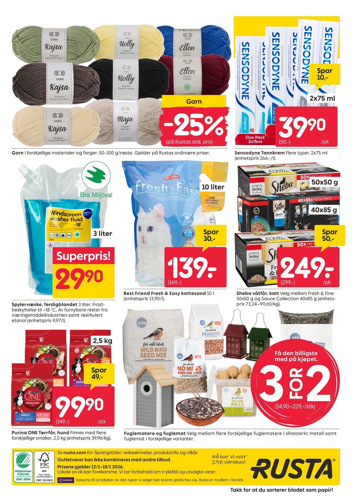 Se Rusta kundeavis for uke 3 på Tilbudsuken.no. Se gode tilbud på mange varer, f.eks. garn ukjent eller tannkrem sensodyne. Les kundeavisen her! Side 12