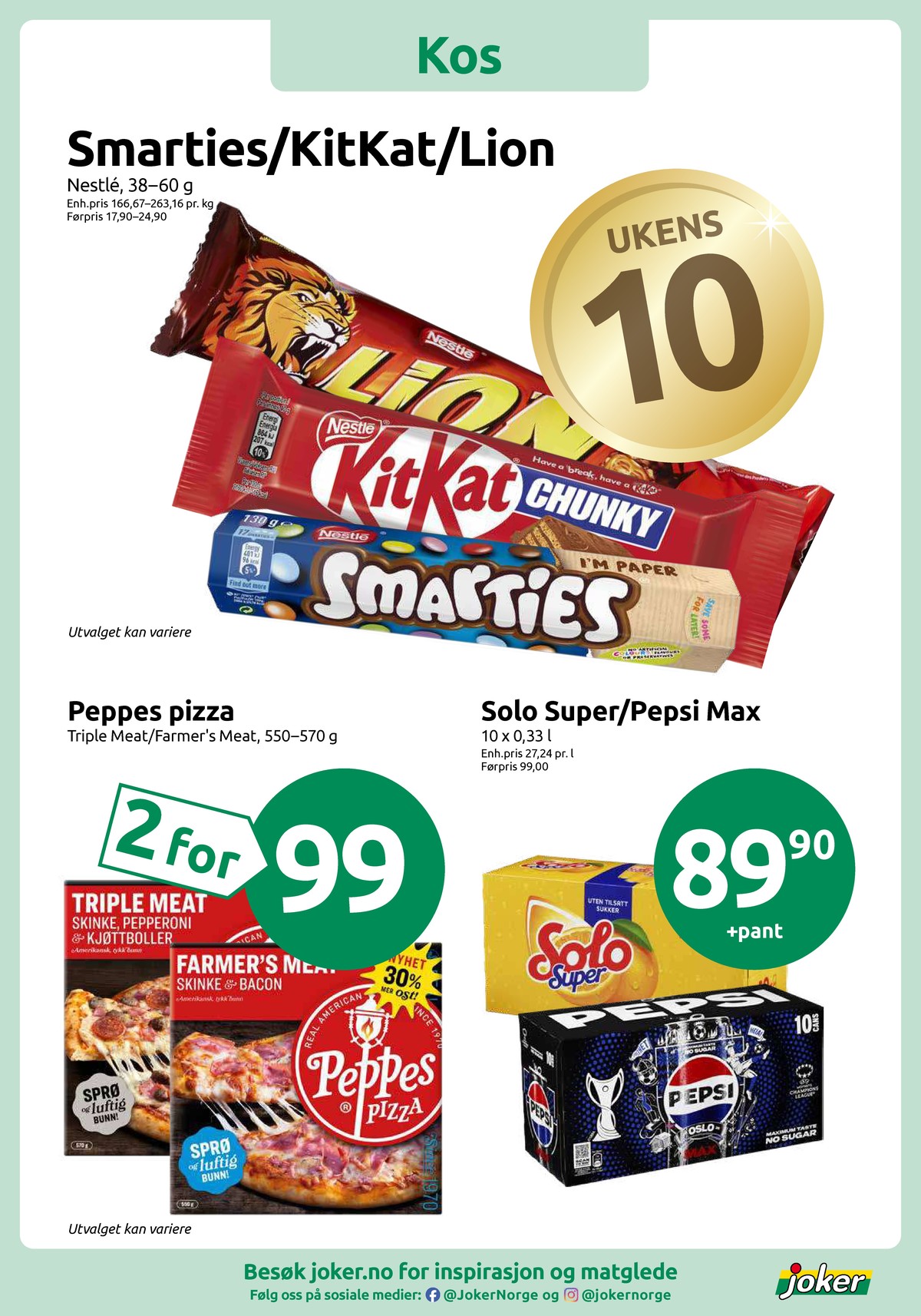 Se Joker kundeavis for uke 30 på Tilbudsuken.no. Se gode tilbud på mange varer, f.eks. sjokoladebar lion eller sjokoladebar kitkat. Les kundeavisen her! Side 2
