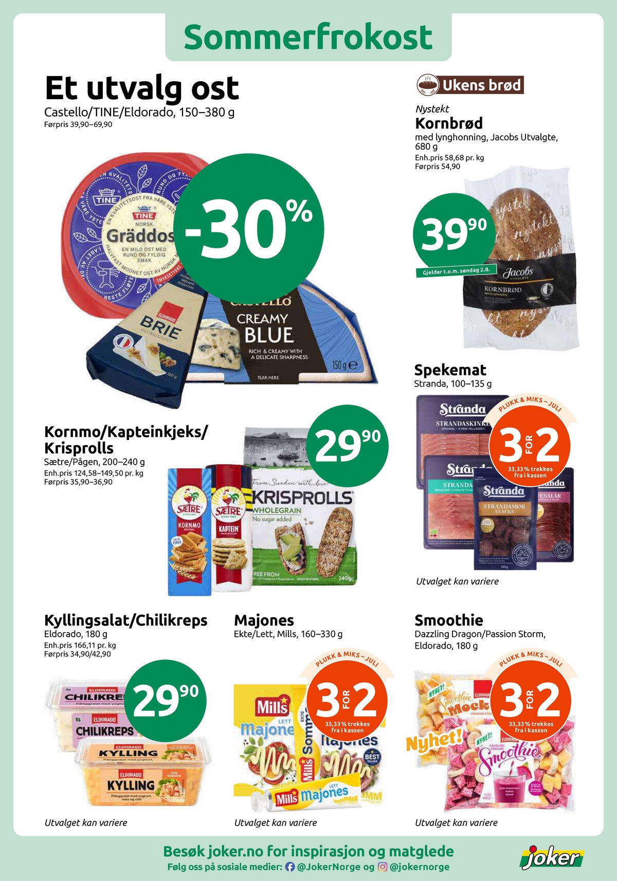 Se Joker kundeavis for uke 30 på Tilbudsuken.no. Se gode tilbud på mange varer, f.eks. creamy blue castello eller brød jacobs utvalgte. Les kundeavisen her! Side 4
