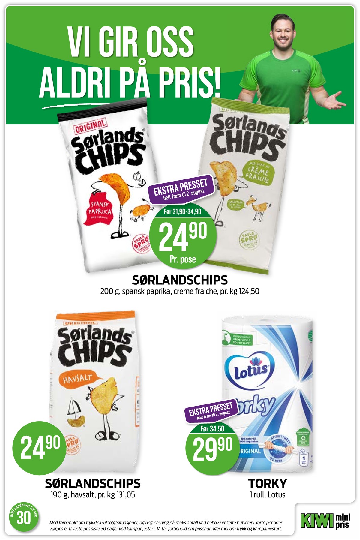Se Kiwi kundeavis for uke 30 på Tilbudsuken.no. Se gode tilbud på mange varer, f.eks. chips spansk paprika original eller chips crème fraîche original. Les kundeavisen her! Side 17