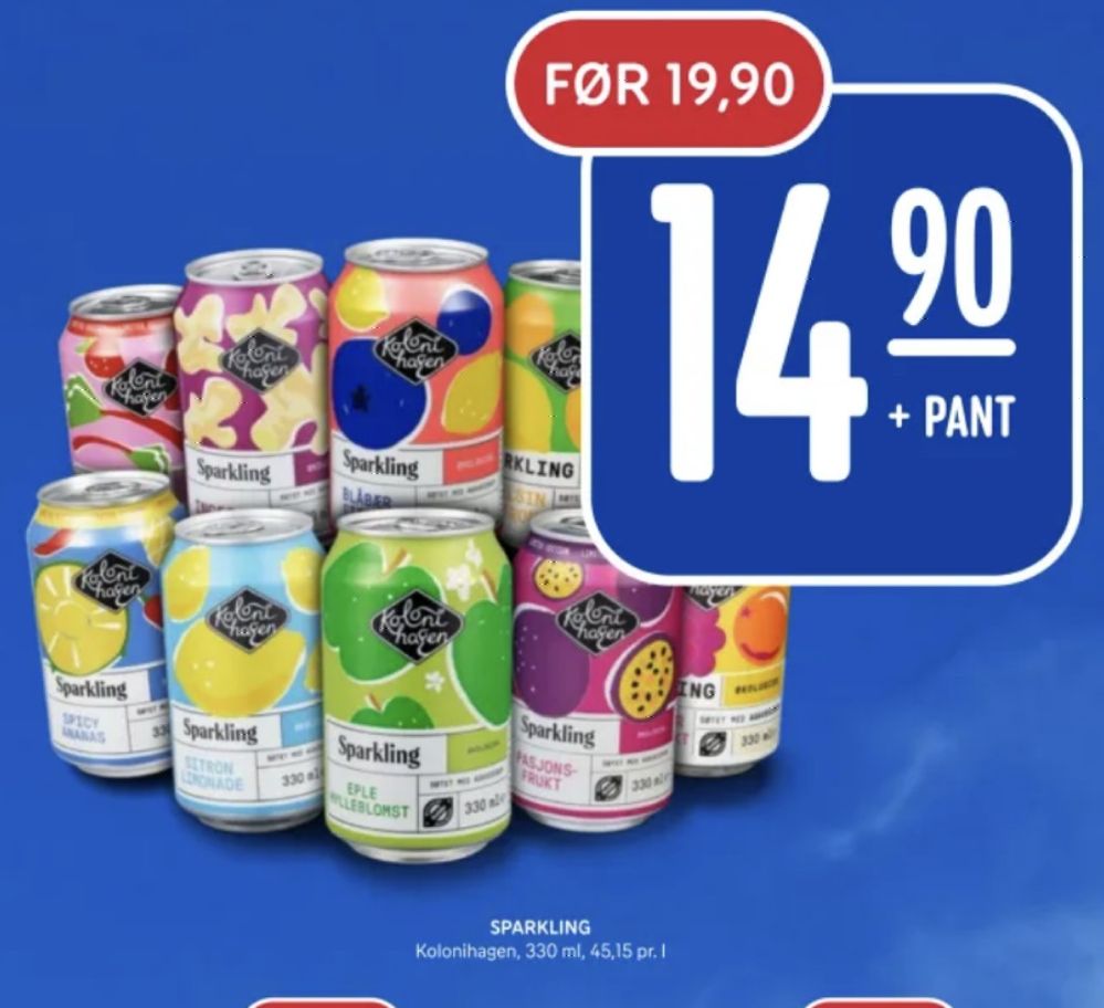 Tilbud og prissammenligning på Kolonihagen, , Appelsin Citron Sparkling 0.330 ltr 1 Boks kr14.90 i Rema 1000 kundeavis