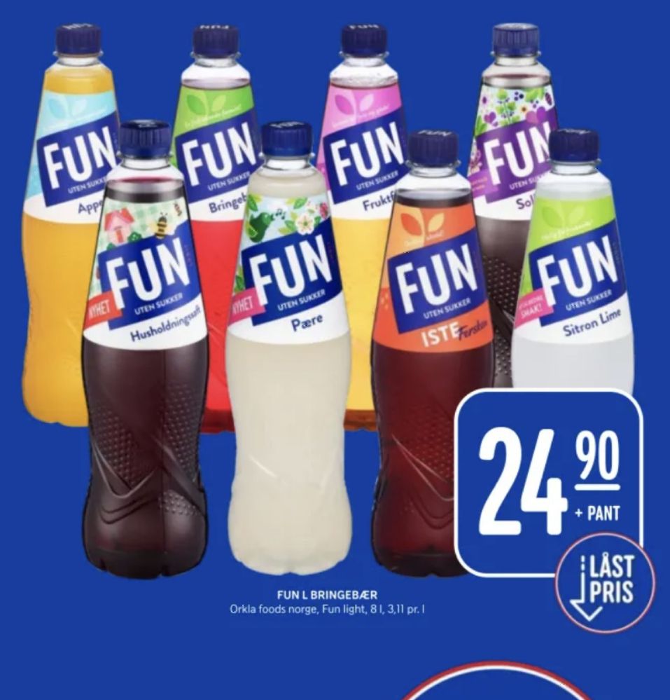 Tilbud og prissammenligning på Fun Light, , Appelsinsaft 0.800 ltr 1 Flaske kr24.90 i Rema 1000 kundeavis
