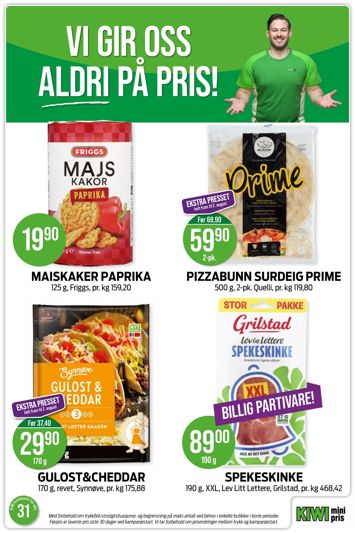 Se Kiwi kundeavis for uke 31 på Tilbudsuken.no. Se gode tilbud på mange varer, f.eks. maiskaker paprika friggs eller revet ost gulost & cheddar synnøve finden. Les kundeavisen her! Side 15