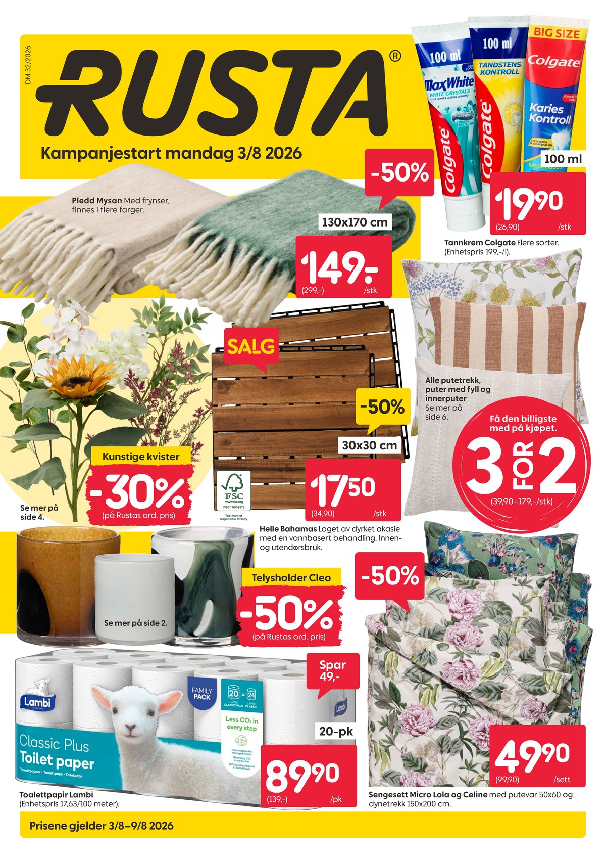 Se Rusta kundeavis for uke 32 på Tilbudsuken.no. Se gode tilbud på mange varer, f.eks. tannkrem colgate eller sengesett ukjent. Les kundeavisen her! Side 1