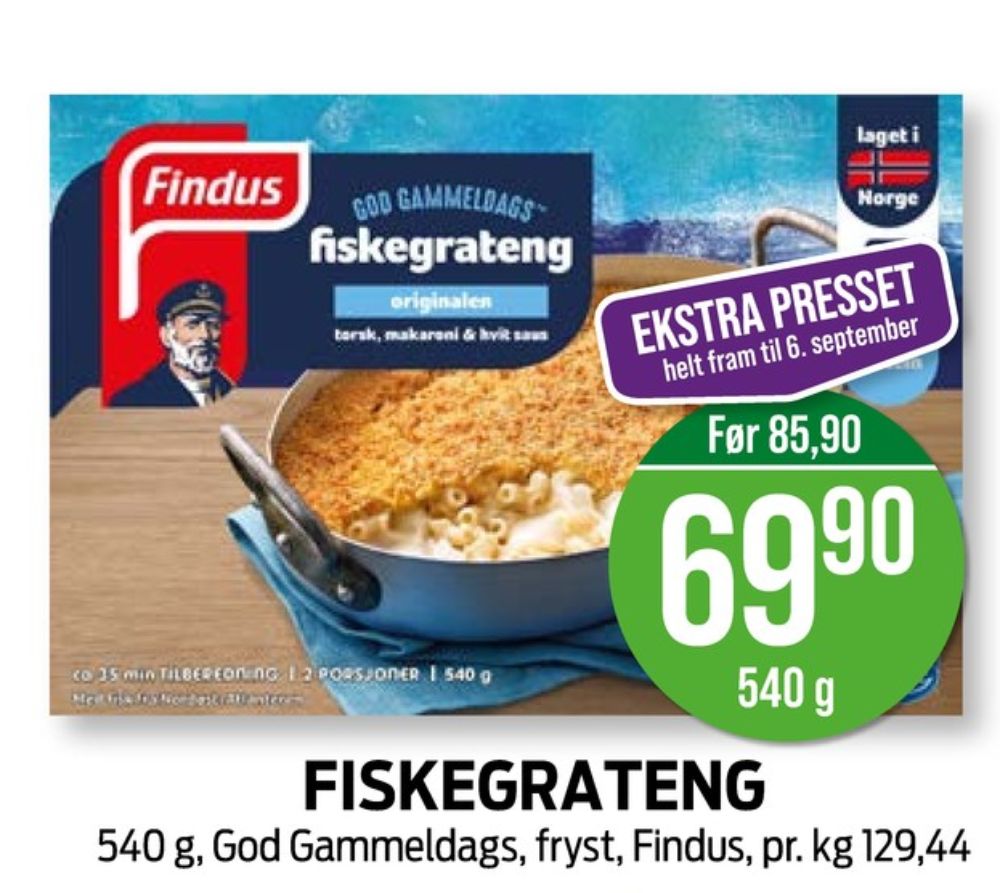 Findus, Fiskegrateng