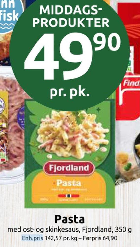 Fjordland, Pasta med ost- & skinkesaus
