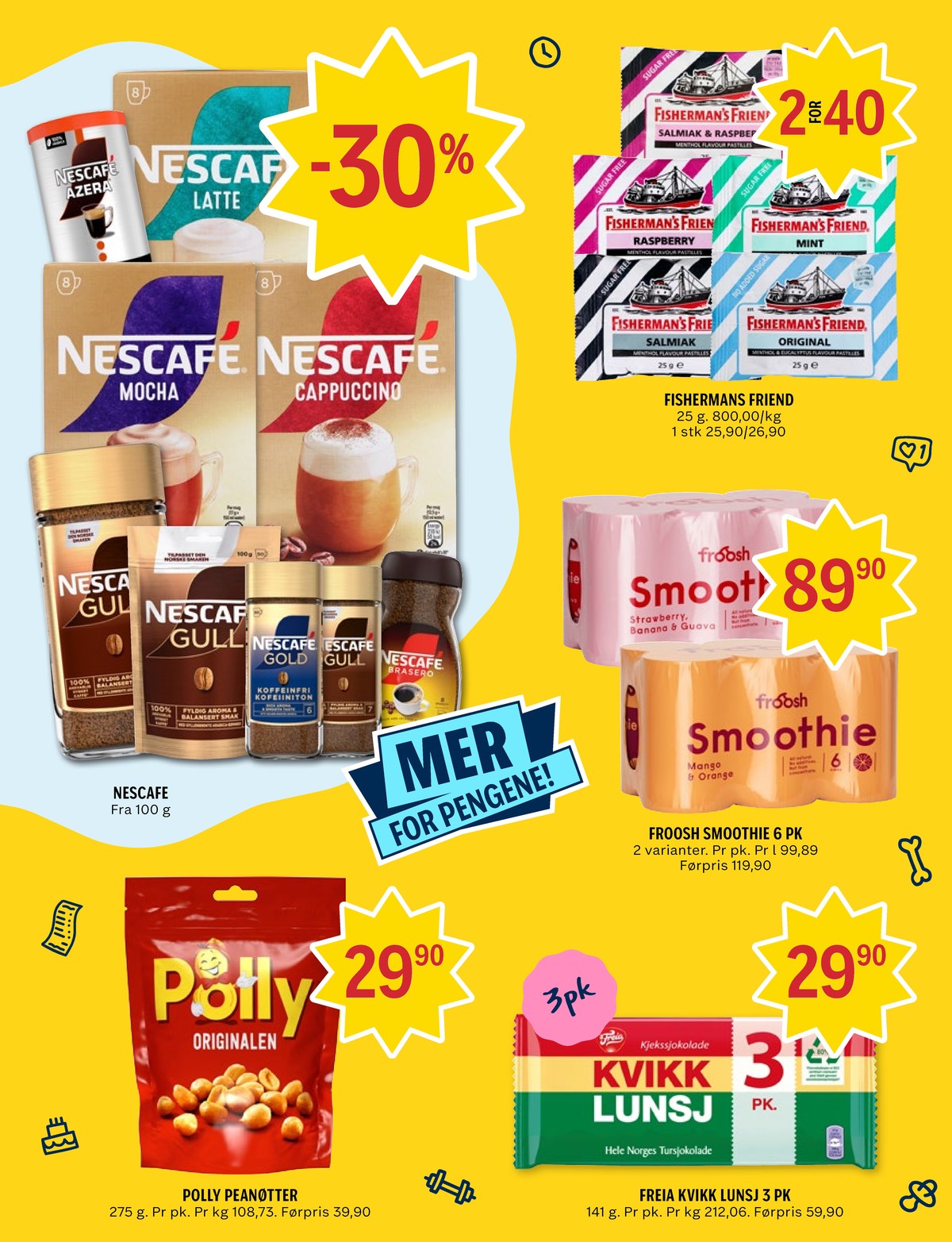 Se Coop Prix kundeavis for uke 34 på Tilbudsuken.no. Se gode tilbud på mange varer, f.eks. pastiller fishermans friend eller mango & orange smoothie froosh. Les kundeavisen her! Side 8