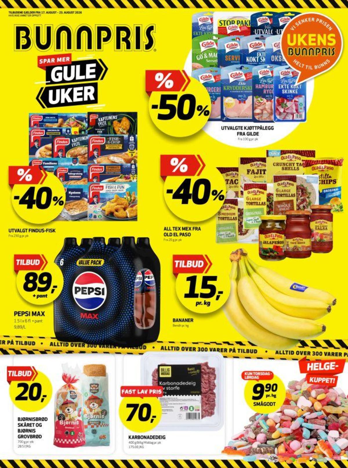 Se Bunnpris kundeavis for uke 34 på Tilbudsuken.no. Se gode tilbud på mange varer, f.eks. banan bendit eller godterier ukjent. Les kundeavisen her! Side 1