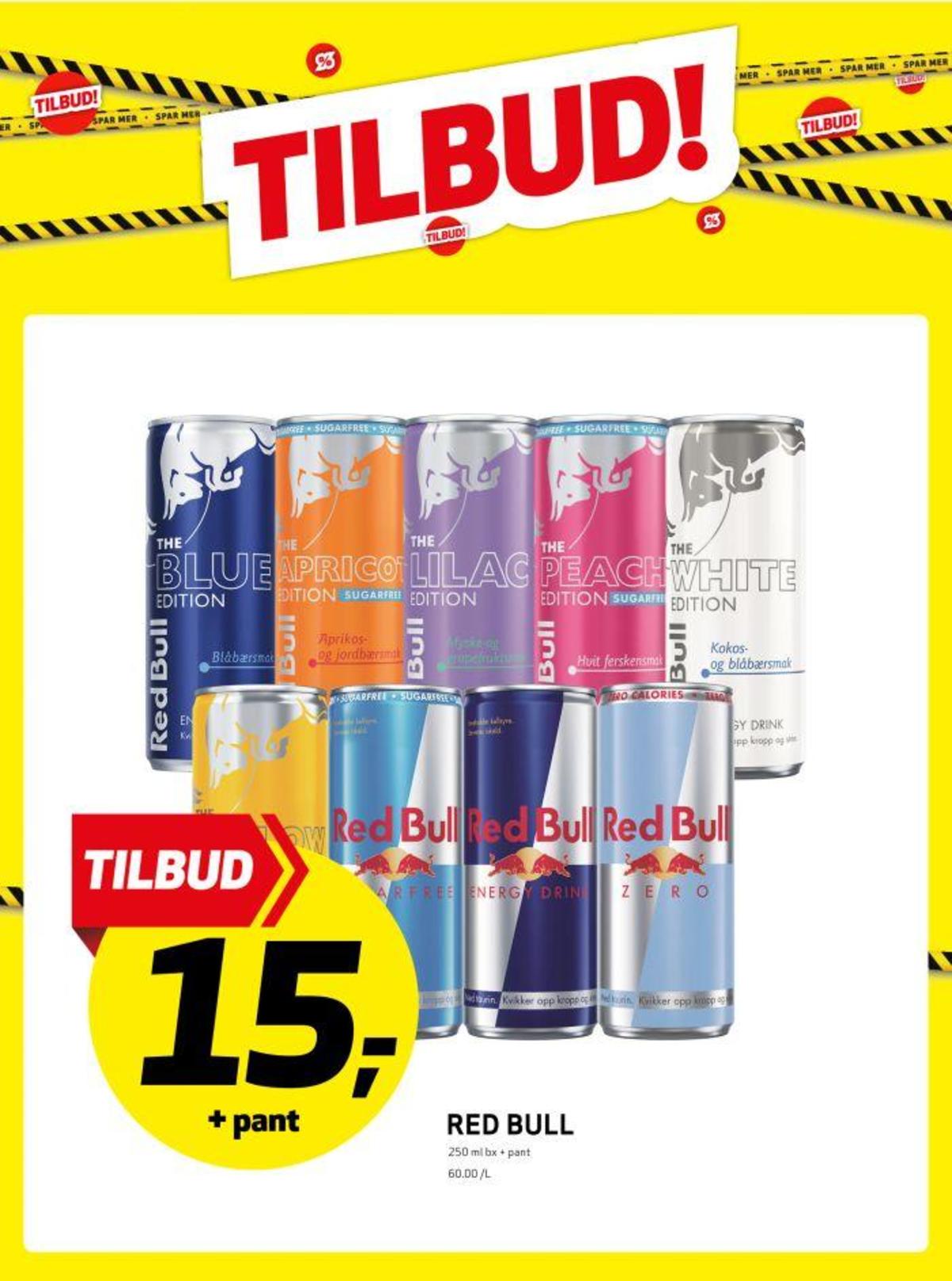 Se Bunnpris kundeavis for uke 34 på Tilbudsuken.no. Se gode tilbud på mange varer, f.eks. energidrikk red bull eller energidrikk 4 pk. red bull. Les kundeavisen her! Side 12