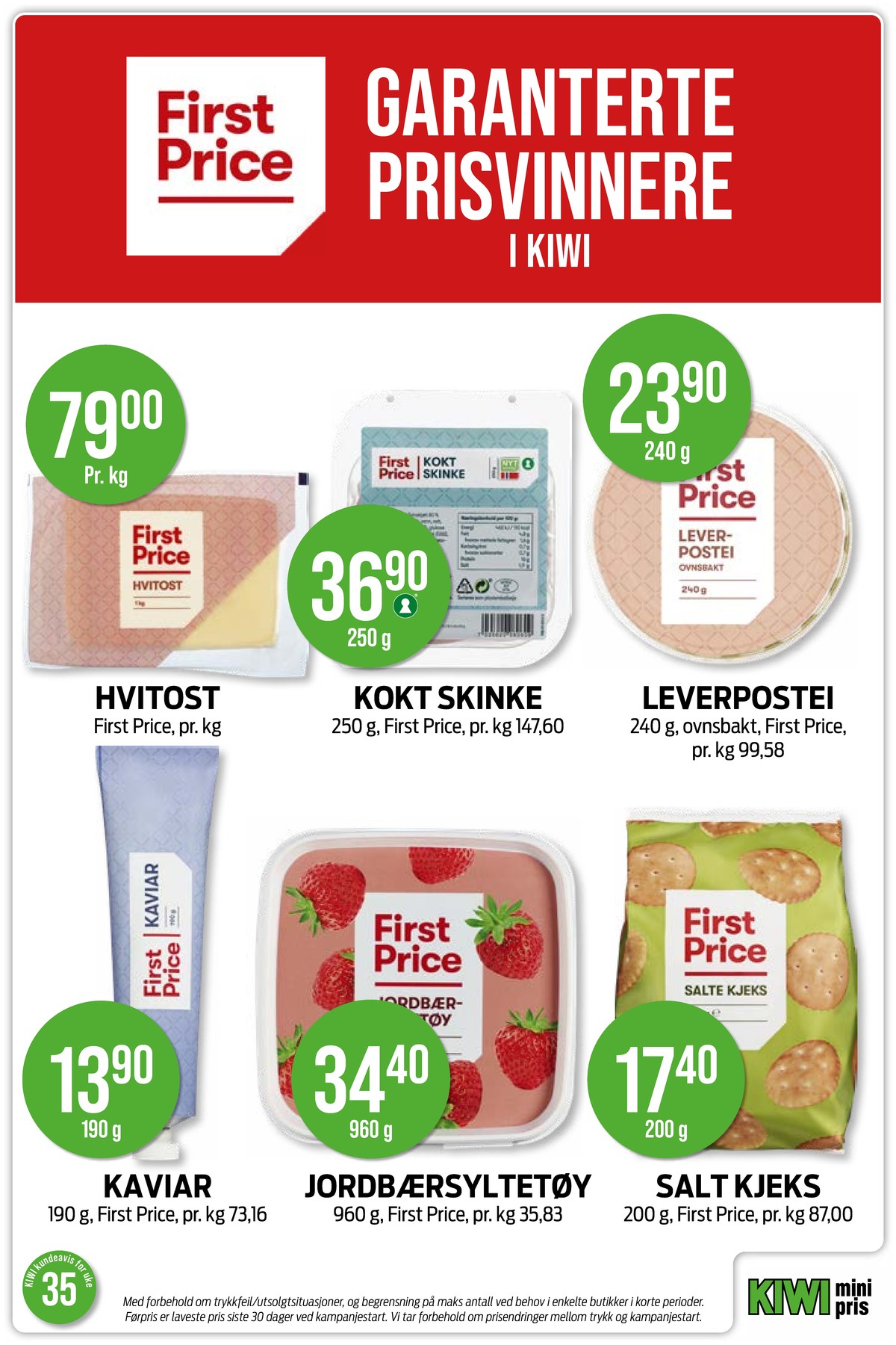 Se Kiwi kundeavis for uke 35 på Tilbudsuken.no. Se gode tilbud på mange varer, f.eks. hvitost first price eller skinke first price. Les kundeavisen her! Side 22