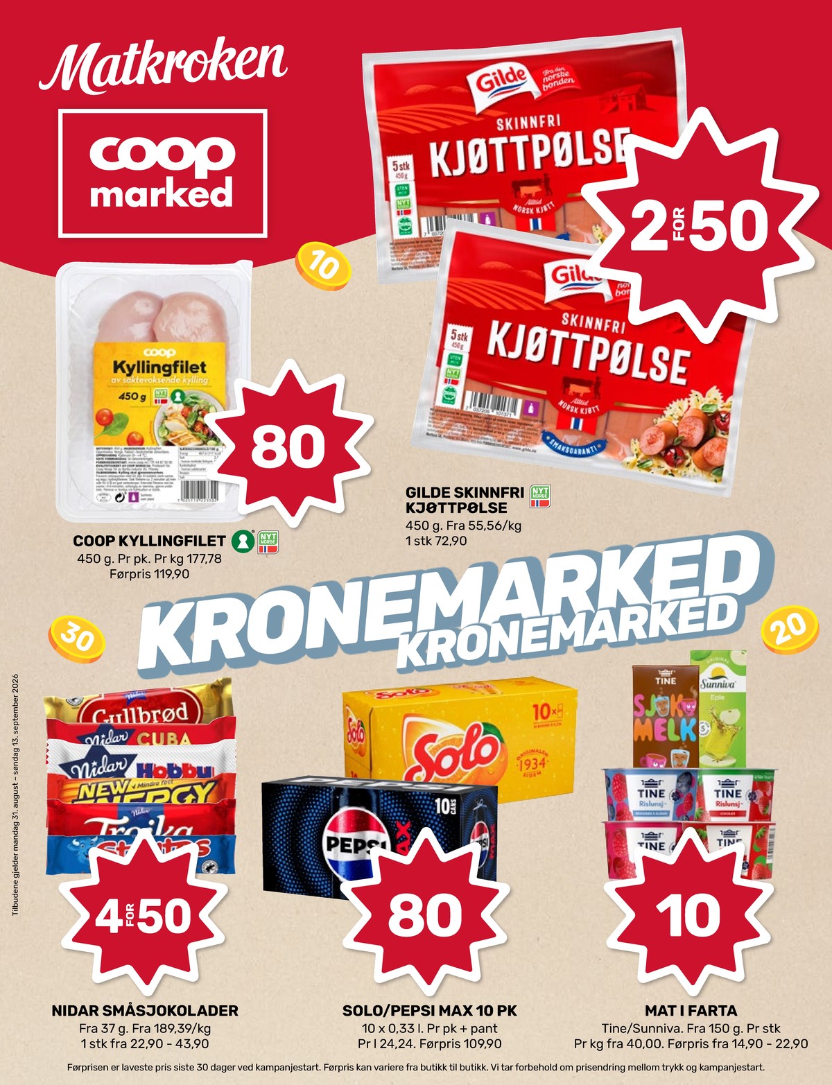 Se Coop Marked kundeavis for uke 36 på Tilbudsuken.no. Se gode tilbud på mange varer, f.eks. kyllingfilet coop eller kjøttpølser gilde. Les kundeavisen her! Side 1