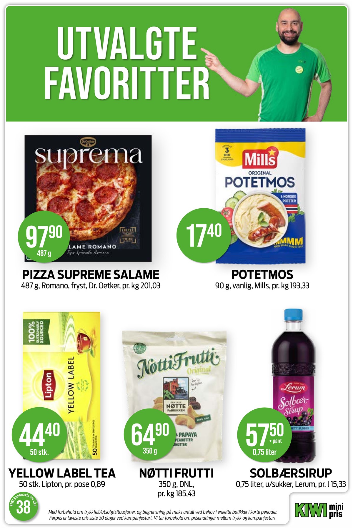 Se Kiwi kundeavis for uke 38 på Tilbudsuken.no. Se gode tilbud på mange varer, f.eks. suprema salame romano dr oetker eller potetmos mills. Les kundeavisen her! Side 22