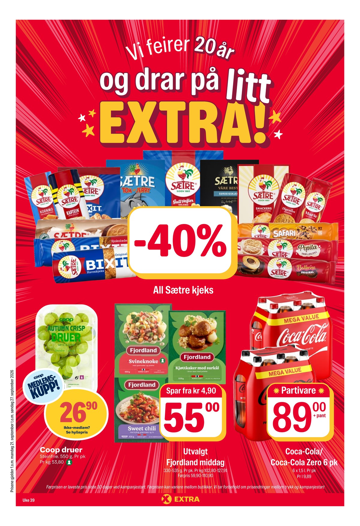 Se Coop Extra kundeavis for uke 39 på Tilbudsuken.no. Se gode tilbud på mange varer, f.eks. 5 kjeks til ost våre beste eller kjeks snackers. Les kundeavisen her! Side 4