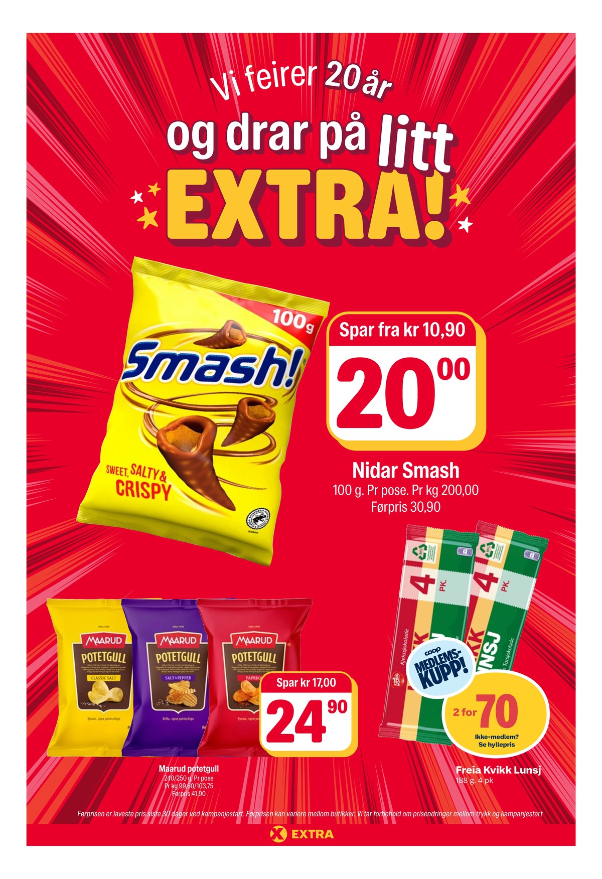 Se Coop Extra kundeavis for uke 39 på Tilbudsuken.no. Se gode tilbud på mange varer, f.eks. sjokoladepose smash! eller potetgull classic salt maarud. Les kundeavisen her! Side 6