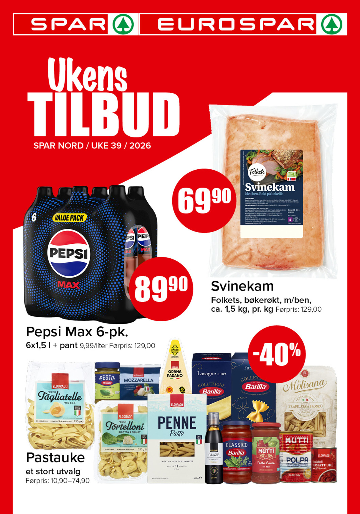 Se Spar - Eurospar kundeavis for uke 39 på Tilbudsuken.no. Se gode tilbud på mange varer, f.eks. svinekam folkets eller pepsi max 6 pk pepsi max. Les kundeavisen her! Side 1