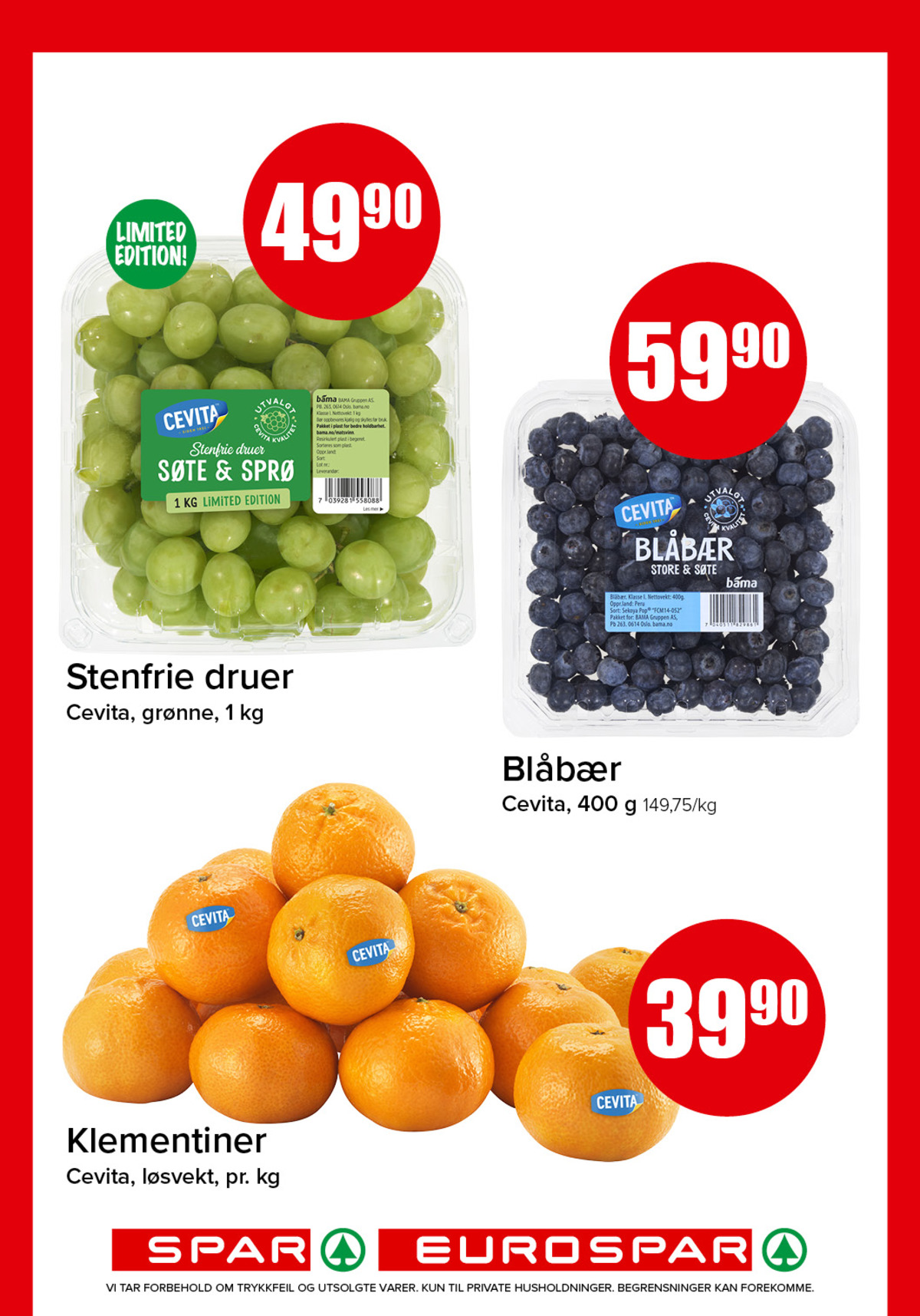 Se Spar - Eurospar kundeavis for uke 39 på Tilbudsuken.no. Se gode tilbud på mange varer, f.eks. blåbær cevita eller klementiner cevita. Les kundeavisen her! Side 5