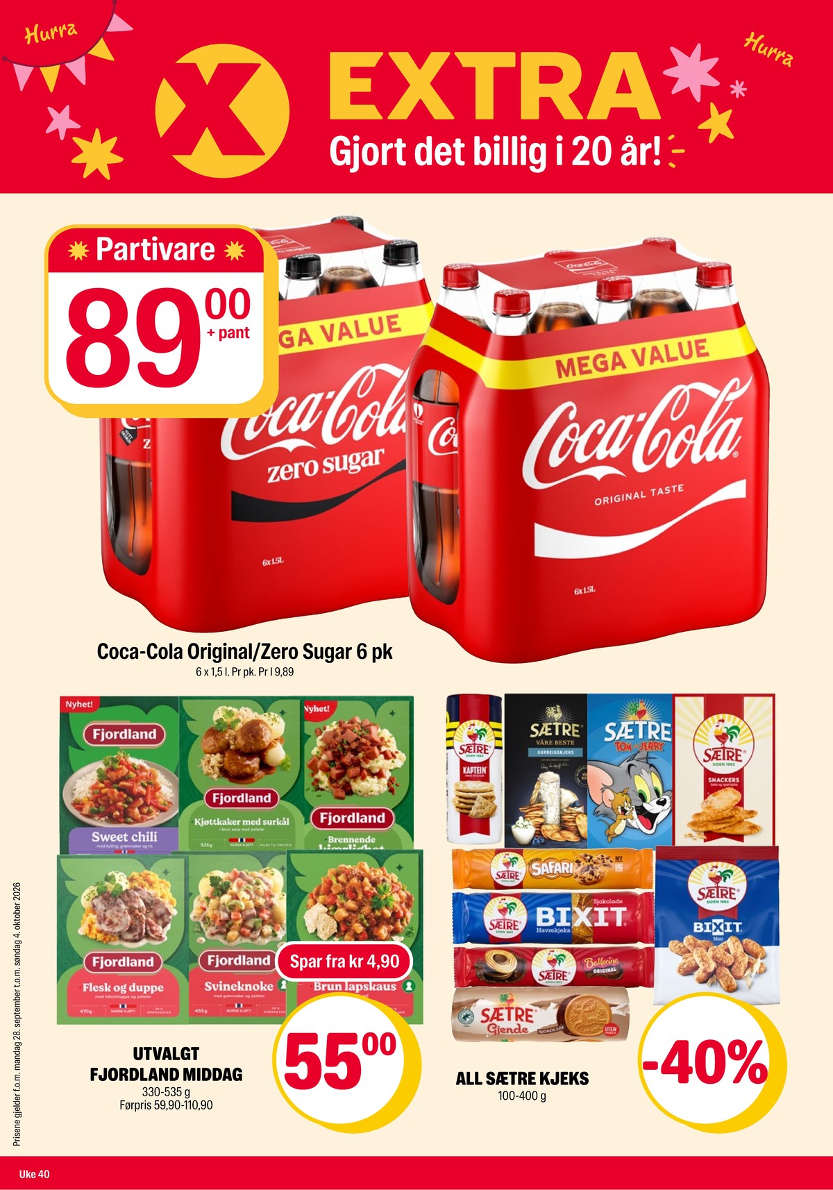 Se Coop Extra kundeavis for uke 40 på Tilbudsuken.no. Se gode tilbud på mange varer, f.eks. coca cola zero 6 pk. coca-cola zero eller coca cola 6 pk. coca-cola. Les kundeavisen her! Side 1