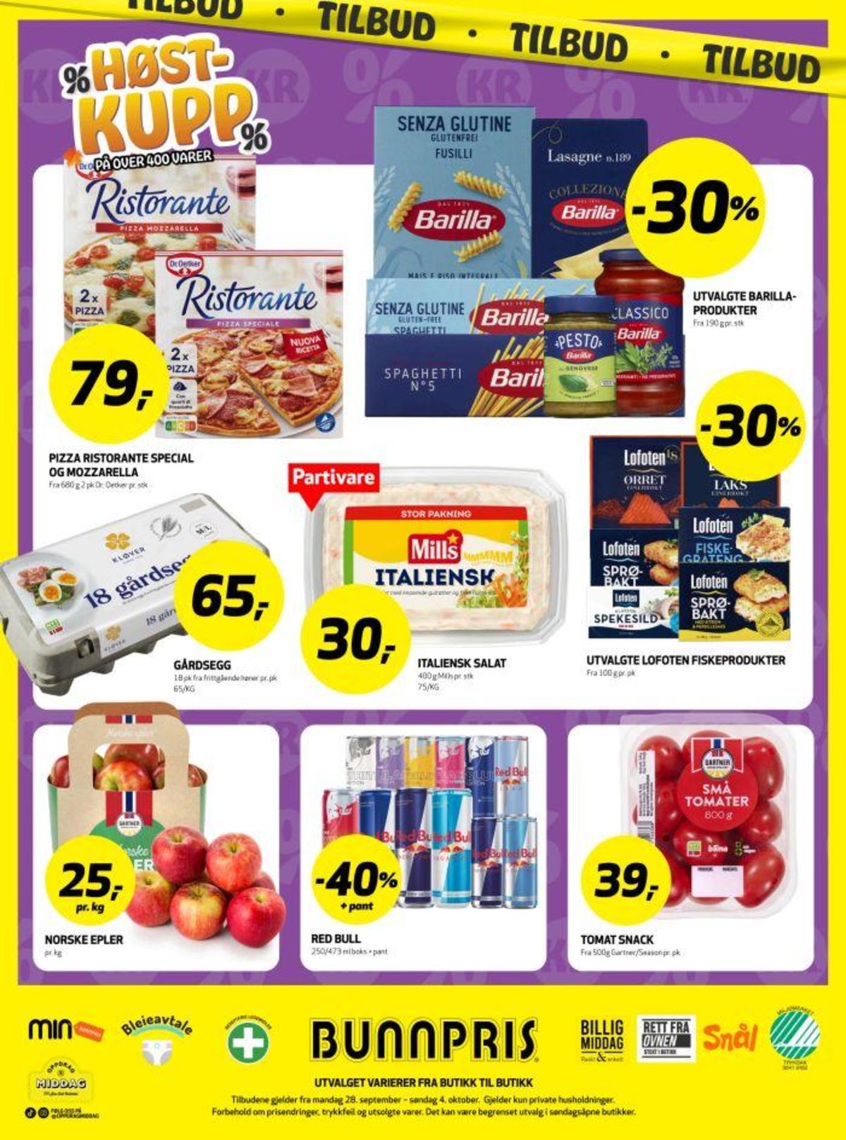 Se Bunnpris kundeavis for uke 40 på Tilbudsuken.no. Se gode tilbud på mange varer, f.eks. pizza speciale ristorante eller mozzarella pizza ristorante. Les kundeavisen her! Side 17