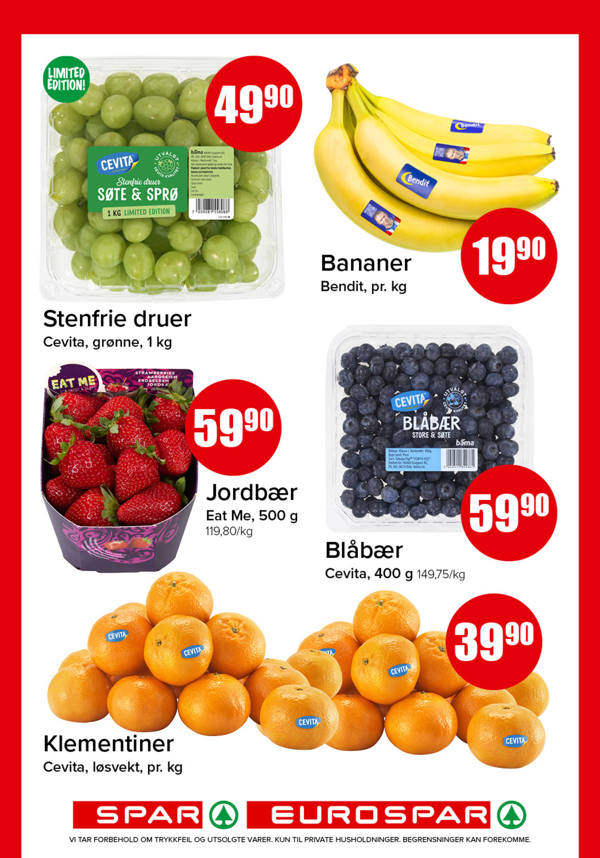 Se Spar - Eurospar kundeavis for uke 41 på Tilbudsuken.no. Se gode tilbud på mange varer, f.eks. druer cevita eller banan bendit. Les kundeavisen her! Side 4