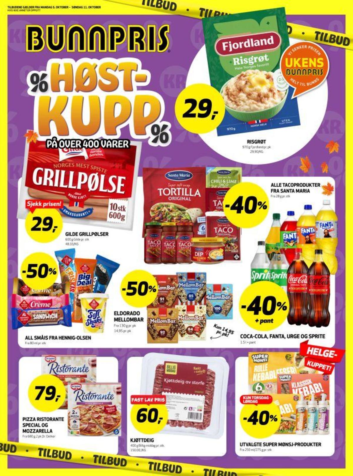 Se Bunnpris kundeavis for uke 41 på Tilbudsuken.no. Se gode tilbud på mange varer, f.eks. risgrøt fjordland eller coca cola coca-cola. Les kundeavisen her! Side 1