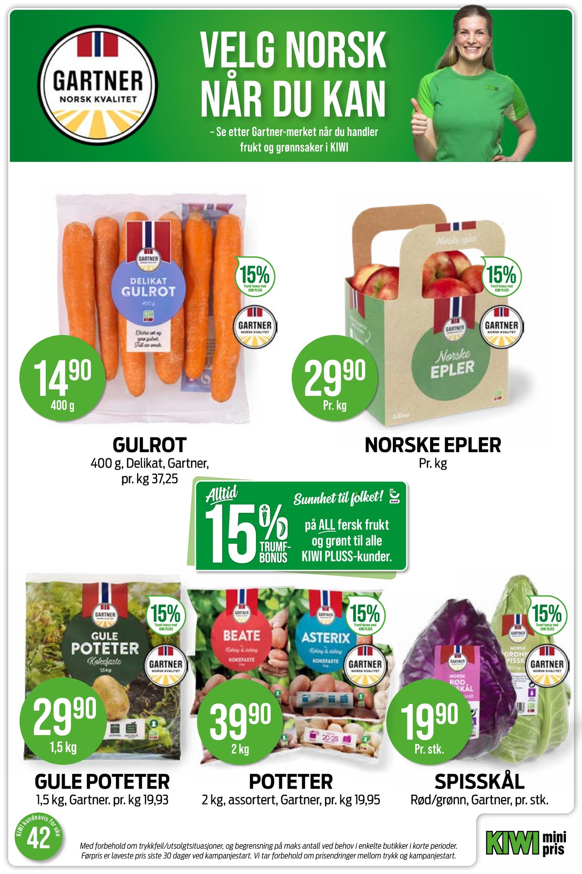 Se Kiwi kundeavis for uke 42 på Tilbudsuken.no. Se gode tilbud på mange varer, f.eks. gulrøtter gartner eller epler ukjent. Les kundeavisen her! Side 18