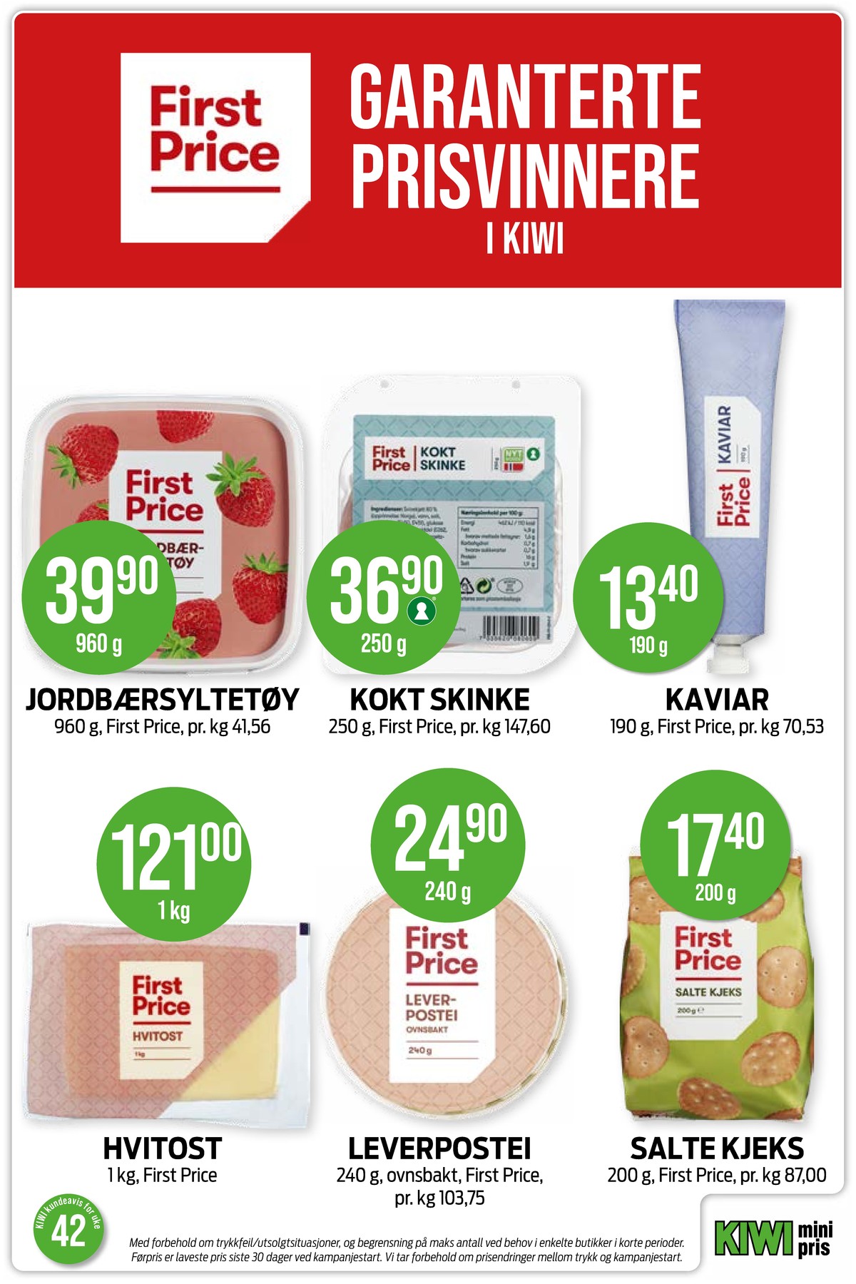 Se Kiwi kundeavis for uke 42 på Tilbudsuken.no. Se gode tilbud på mange varer, f.eks. jordbærsyltetøy 960 gr. first price eller hvitost first price. Les kundeavisen her! Side 22