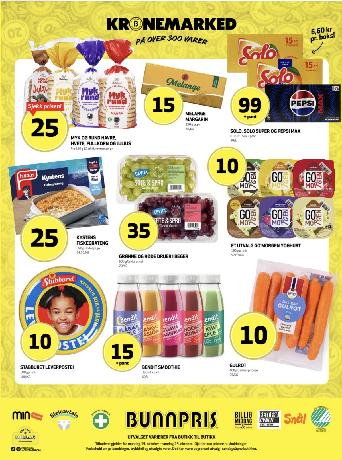 Se Bunnpris kundeavis for uke 43 på Tilbudsuken.no. Se gode tilbud på mange varer, f.eks. original margarin melange eller gulrøtter gartner. Les kundeavisen her! Side 17