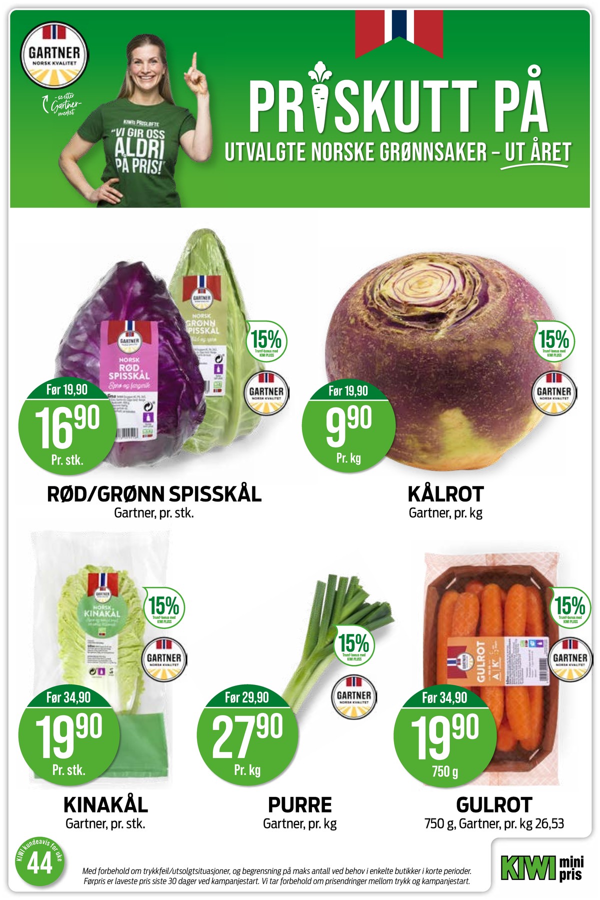 Se Kiwi kundeavis for uke 44 på Tilbudsuken.no. Se gode tilbud på mange varer, f.eks. spisskål gartner eller kålrot gartner. Les kundeavisen her! Side 2