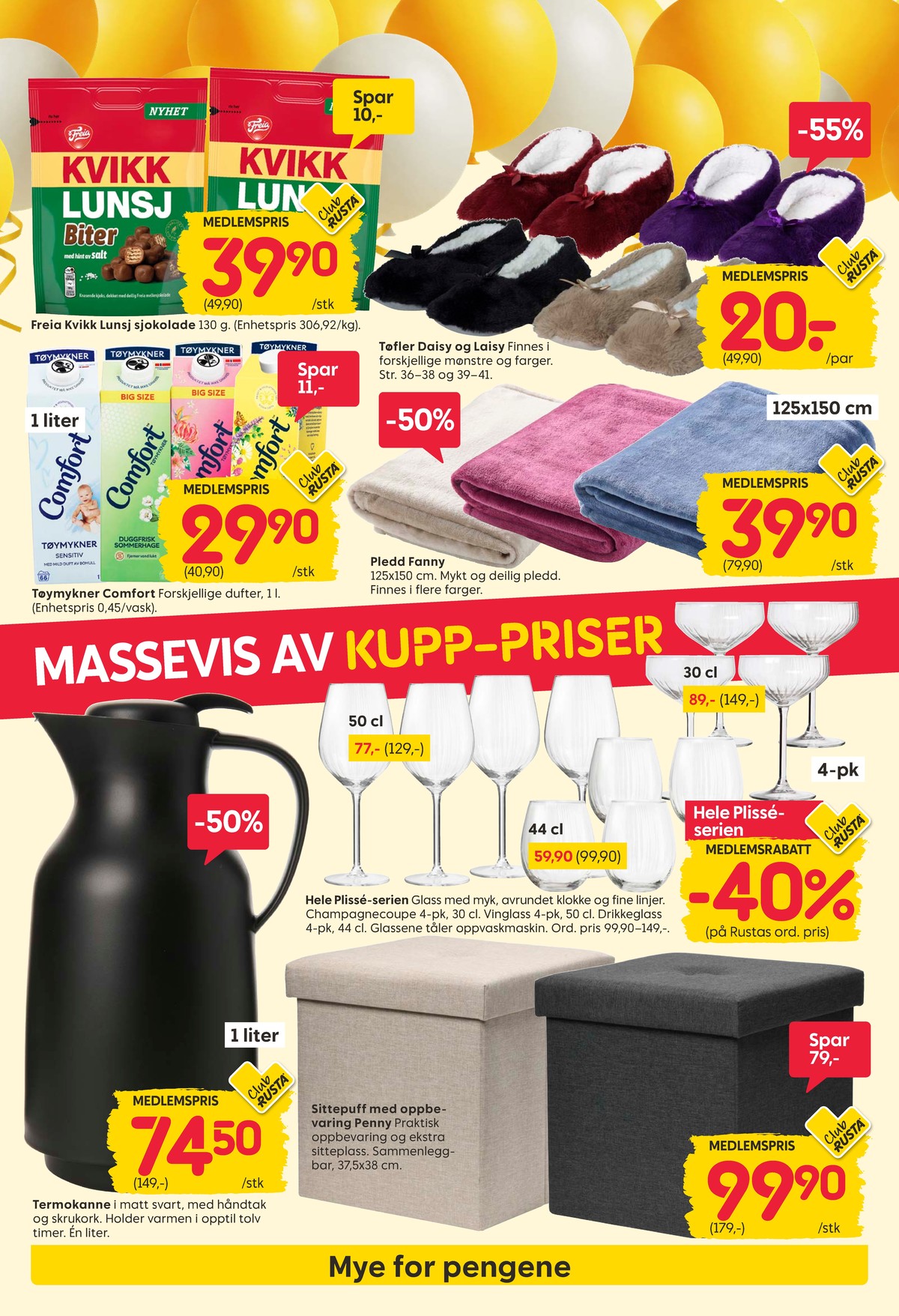 Se Rusta kundeavis for uke 44 på Tilbudsuken.no. Se gode tilbud på mange varer, f.eks. sjokoladepose kvikk lunsj eller tøfler ukjent. Les kundeavisen her! Side 2