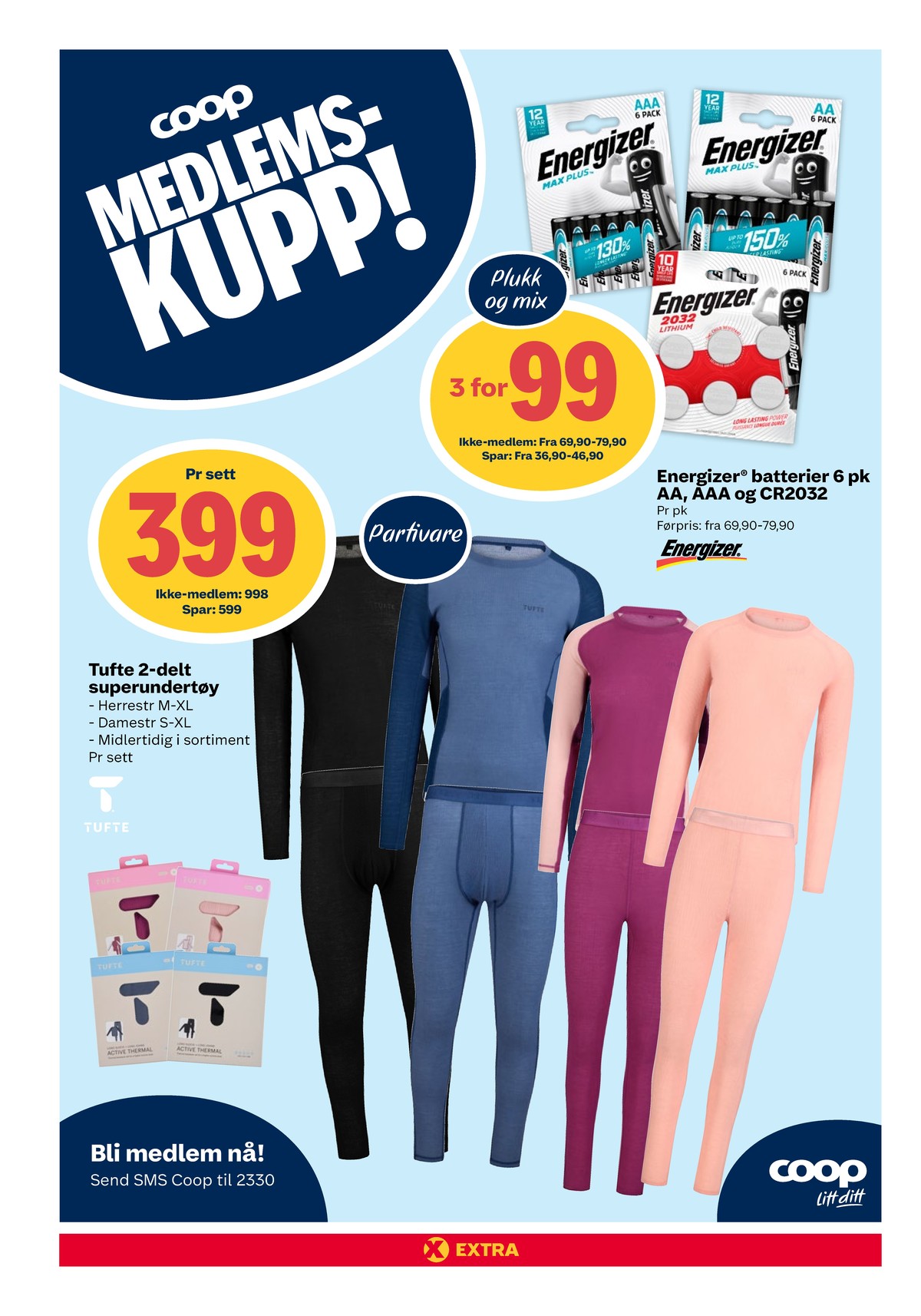 Se Coop Extra kundeavis for uke 6 på Tilbudsuken.no. Se gode tilbud på mange varer, f.eks. batterier energizer eller undertøy tufte. Les kundeavisen her! Side 14