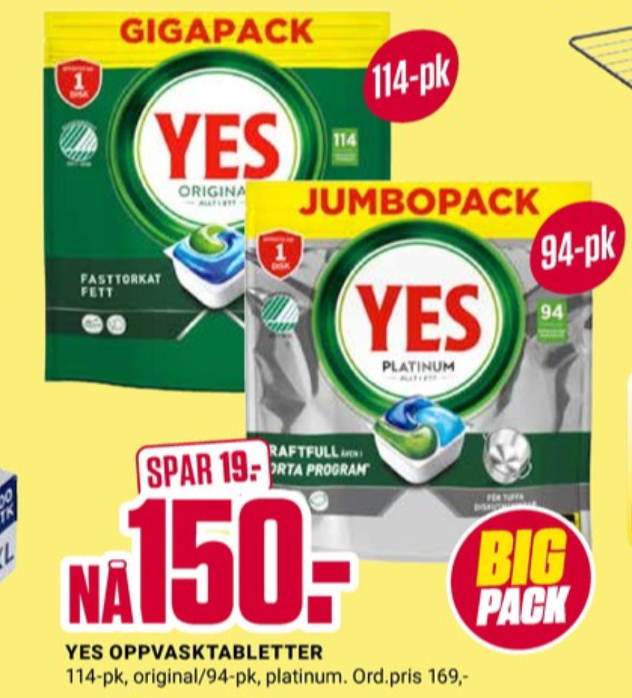 YES, Maskinoppvask - tabs