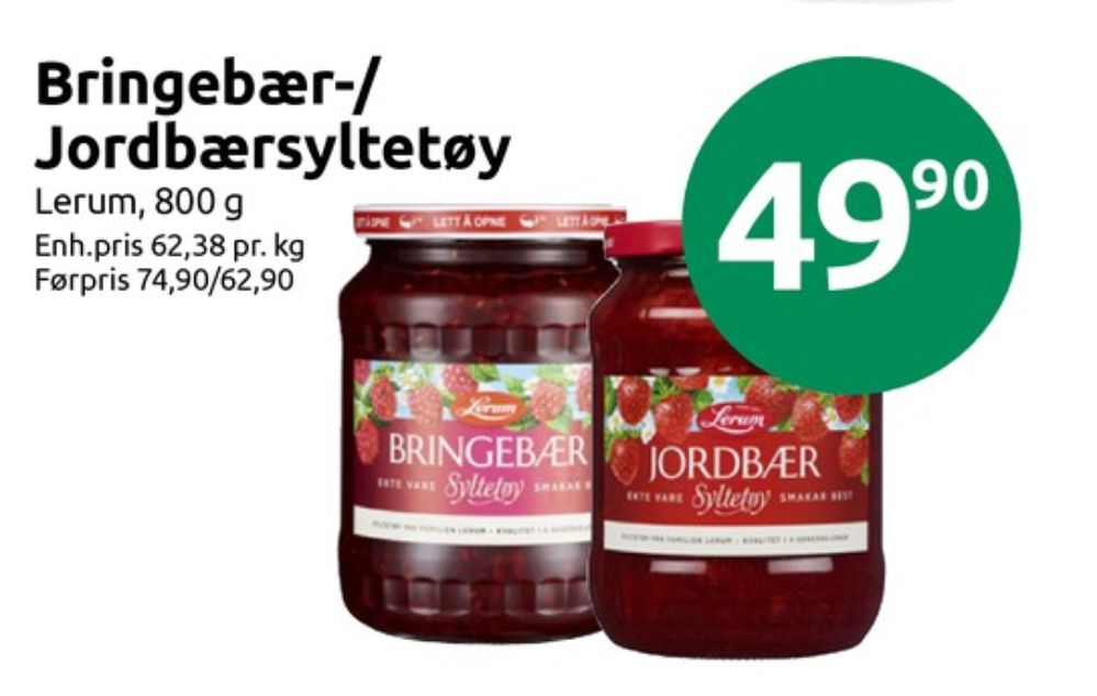 Lerum, Bringebærsyltetøy 800 gr.